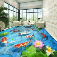 Custom 3D Photo Wallpaper Cobblestone Lotus Leaf Fish Bathroom Floor