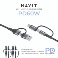 HAVIT HVCB-CB6244 PD60W 4 in 1 USB-A/ USB-C to USB-C/ Lighting Multifunction Fast Charging Cable 1 Metre