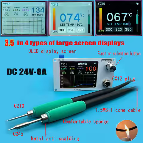 DC 24V 8A C245 C210 C115 Controller Board 3.5-in 4 Modes Display Interfaces Soldering Iron Soldering