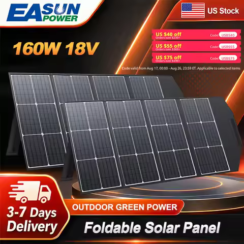 Easun Power 160W Foldable 4-Fold Portable Solar Panel 18V DC USB Output Solar Charger Full Time Powe