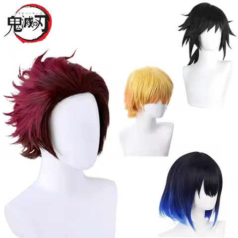 Demon Slayer Tanjirou Anime Cosplay Wig Stage Performance Props Zenitsu Inosuke Giyuu Wig Heat Resis