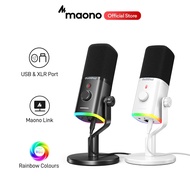 MAONO ไมโครโฟน PD100X USB โหมดคู่/XLR RGB พร้อมซอฟต์แวร์ Maonolink การตัดเสียงรบกวนสำหรับพีซีคอนเดนเ