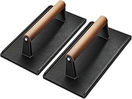 Yoehka Cast Iron Grill Press-2PCS, Heavy Duty Bacon/Burger/Griddle/Chef Press with Wood Handle, Perf