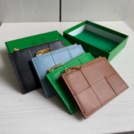 BV Baodie Braided Cowhide Large Plaid Genuine Leather Zipper Coin Purse Braided bv Genuine Leather C