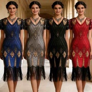 1920s Fringe Dress Great Gatsby Cocktail Party Sequin Beaded Dress