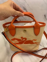 Longchamp 2022春夏款麻 編織包 草包小廢包 手提包 斜背包 側背包 兩用100%真品