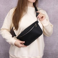 皮革腰包/皮革肩背包/黑色男女通用腰包/皮革胸包