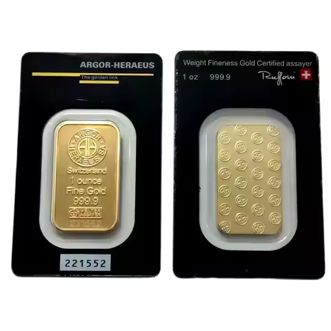 1/5/10pcs 24K Gold Plated Swiss 1 OZ Argor-Heraeus Gold Bars Replica Gold Bullion Gold Coins Gifts B