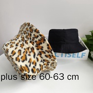 Bucket Hat Winter Fleece-lined Warm Large Head 61-63 Cm Unisex Leopard Casual Fisherman's Hat
