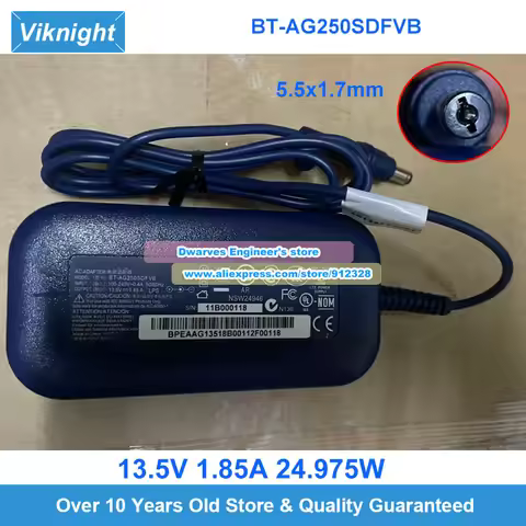 BT-AG250SDFVB AC Adapter 13.5V 1.85A 24.975W for BESTEC BT-AG250SDF Power Supply 5.5x1.7mm