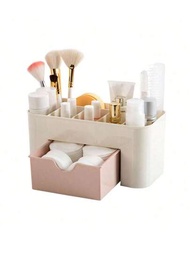 化妝品收納盒帶抽屜，1個裝，用於節省和組織化妝品，適用於梳妝台、桌面、家居及臥室，提供分隔珠寶、護膚產品、口紅和面膜的空間