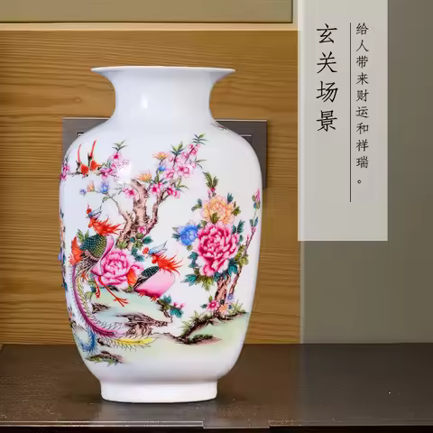 Jingdezhen porcelain enamel vase flowers vase new Chinese style living room TV cabinet decorations