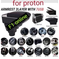 Proton wira saga exora Armrest box ABS PU Leather ArmRest Box Compartment USB 2 Layer Tempat Letak T