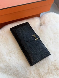 Hermes🌟Wallet 黑金 霧面鱷魚銀包 stamp K