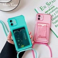[Woo Fashion Case] กล่องใส่บัตรสายแขวนสายคล้องแบบคาดตัวสำหรับ iPhone 11 12 Pro Max Mini XS 8 7 Plus X XR SE 2020ฝาครอบกระเป๋าสตางค์ TPU กันกระแทก