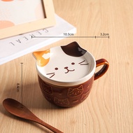 Cartoon Ceramic Cat Mug With Lid Breakfast Strawberry Milk Tea Cup Shiba Lnu Espresso Coffee Cups Pe