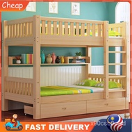 Kids Solid Wood Double Decker Bunk Bed Frame Drawers Katil Budak Kayu 2 Dua Tingkat Tangga Bunk b00