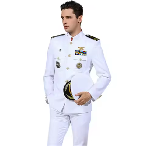 Hot Sale Standard Uniform White Business Clothes Men Captain Seaman Formal Attire Suits Jacket + Pan