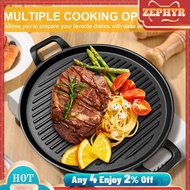 Cast Iron Grill Plate Round Grill Pan Multifunctional Flat & Ridged Skillet Pan 12 Inch Frying Pan f