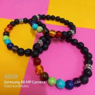 GELANG 7 CHAKRA + NATURAL BLACK LAVA STONE