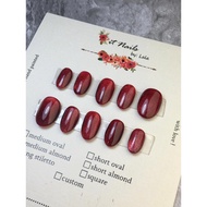 PREMIUM press on nails maroon cat eye red cherry fake nails custom fake nails beautiful fake nails a