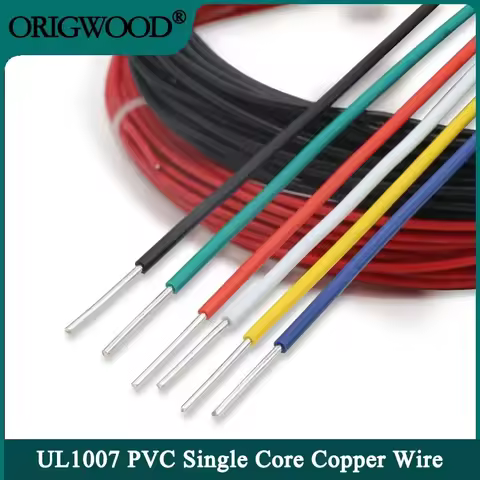 5/10/20M UL1007 Single Core Copper Wire 26 24 22 20 18 16 14 AWG PVC Insulation Solid Tinned Plating