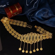 1pc Vintage Luxury Women's Robe Belt, 22K Gold Tone, Turkish Coin Pendant, Handcrafted, Adjustable L