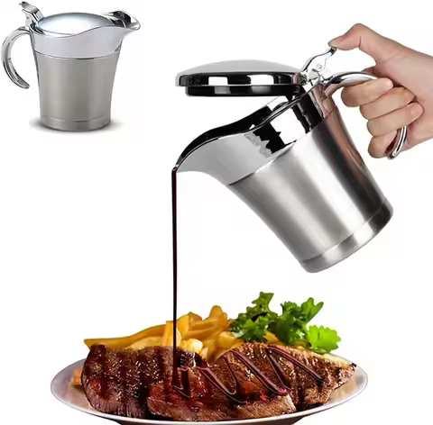 Insulated Gravy Pitcher High Quality Sauce Jug With Lid Stainless Steel Gravy Boat Insulated Double 