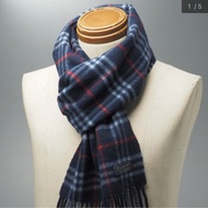 BURBERRY海軍藍格紋羔羊毛圍巾✨
