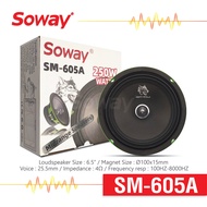 Soway SM-605A ลำโพง เสียงกลาง ขนาด 6.5 นิ้ว เเม่เหล็ก Ø100x15mm Voice : 25.5mm 4Ω Frequency resp : 100HZ-8000HZ จำนวน 1 ดอก