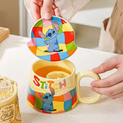 Cute Cartoon Lilo & Stitch Creative Ceramic Mug Couple Water Cup Office Milk Coffee Cups Kawaii High