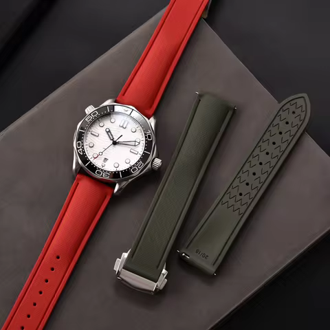 20mm 21mm 22mm Soft FKM Rubber Watch Strap Perfect Fit For Cartier Santos Omega AP Panerai Sekio Fla