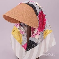 Japan ca4la Sun Hat for Women, Straw Hat, Sunshade Hat, Summer Floral Embroidery, Square Scarf, Head