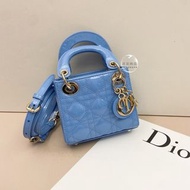 Dior 寶寶藍漆皮金釦Lady Dior 微型黛妃側背包