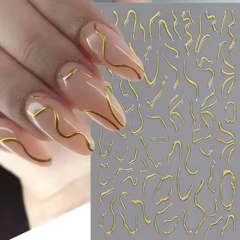 1pc Y2K-Inspired 3D Metallic Nail Stickers Geometric Marble & Bronzing Designs Nail Sliders Self-Adh