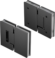 Ranbo 180°Glass-to-Glass Shower Door Hinges,Heavy Duty Solid Brass,Matte Black,Fits 5/16"-1/2"(8-12m