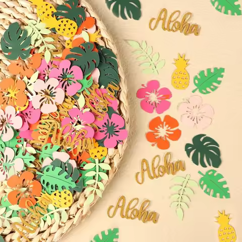 100Pcs Hawaiian Tropical Confetti, Pineapple Palm Leaf Flower Aloha Summer Party Decor