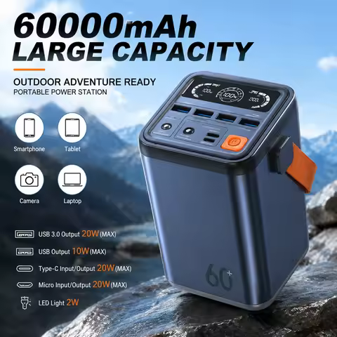 PURFIELD 60000mAh LED Display Spare Battery 45W PD 30W Fast Charging Portable Power Bank for iPhone 