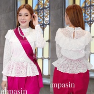 PTT เสื้อลูกไม้ อก 3XL 44-48 นิ้ว เสื้อลูกไม้สีขาว เสื้อพลัสไซส์ เสื้อลูกไม้แขนยาว ชุดไทยคนอ้วน เสื้