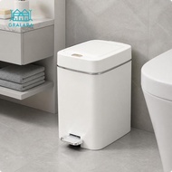 [Gralara] Sleek White Pedal Operated Litter Bin with Electroplated Trim for Hygienic Kitchen Food Pr