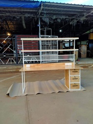 IRONSERVICE Elegant Metal-Base Home Office Desk with Storage Shelves and Power Outlets