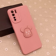 Carristo Oppo A91 / Reno 3 Reno3 Simple Back Silicone Case with Bear Stand I-Ring Ring Soft TPU Cove