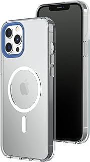 RHINOSHIELD Clear Case Compatible with Magsafe for [iPhone 12 Pro Max]|Superior magnetic,Advanced Yellowing Resistance,Crystal Clear,Protective and Customizable Clear Phone Case-Cobalt Blue Camera Rim
