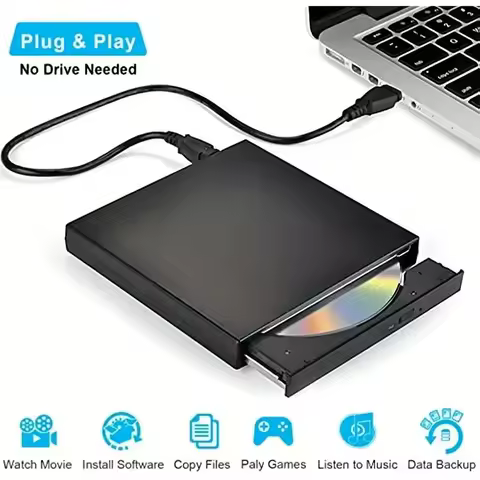 External CD DVD Drive, USB 2.0 Slim Protectable External CD-RW Drive DVD-ROM Burner Player for Lapto