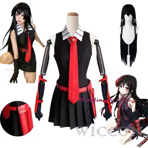 IN STOCK S-XXL Akame Cosplay Costume Wig Anime Akame Ga KILL Cosplay with Bag Halloween Party Outfit