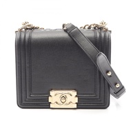 【二手】香奈兒 Boy Chanel 女士單肩包，黑色魚子醬紋小牛皮（粒面小牛皮），鏈條單肩包