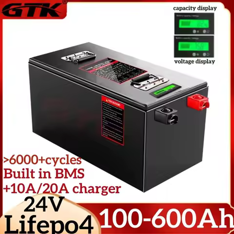 GTK Lifepo4 24V 100Ah 150Ah 200Ah 300Ah 400Ah 500Ah 600Ah Rechargeable Battery for 2000W Solar Syste