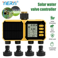 YIERYI Automatic Water Timer 4 Zone Solar Irrigation Controller with Rain Sensor Smart Valve for Gar