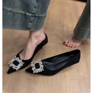 Silver Squared-frame Rhinestone 3-cm High Heels Women's 2026 [Size 35 - 39]