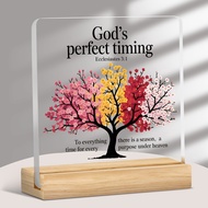 Christian Bible Verse Acrylic Desk Sign God's Perfect Timing Ecclesiastes 3:1 Tree Plaque Wooden Sta
